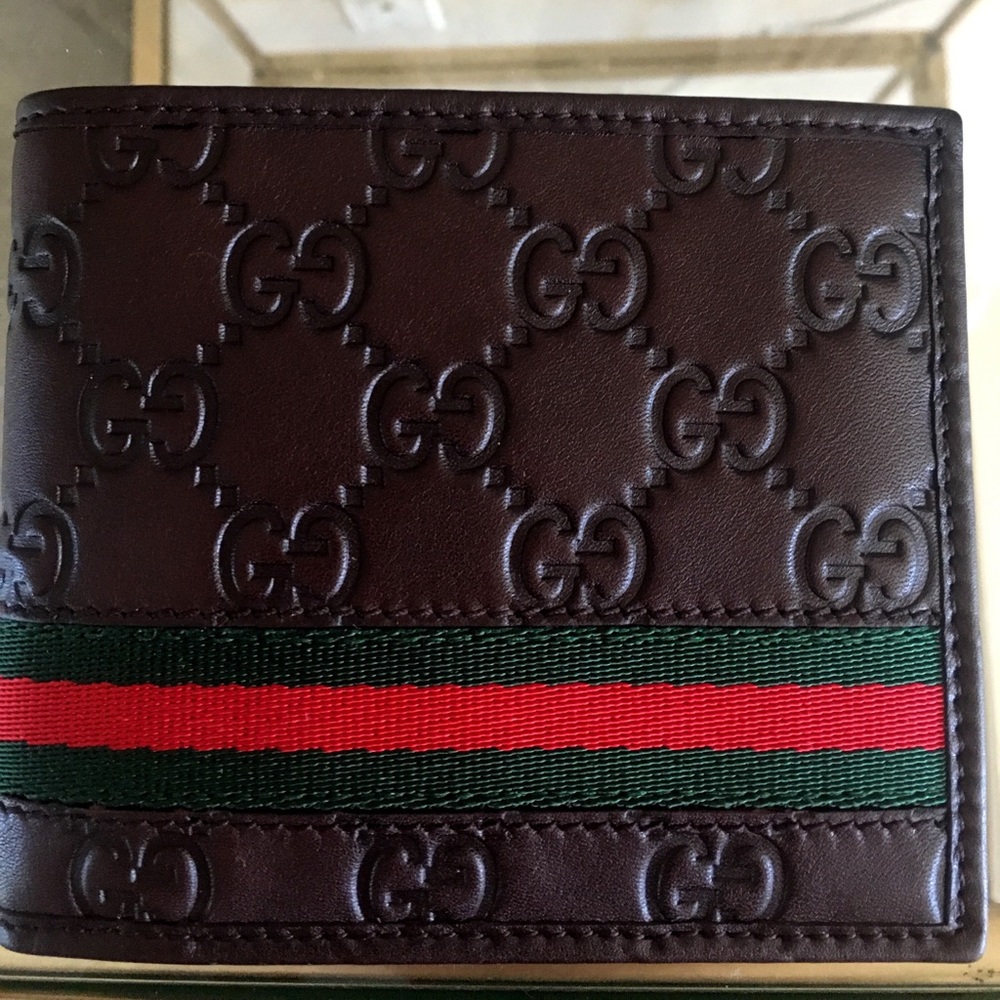 GUCCI Brown Guccissima Signature Web Wallet